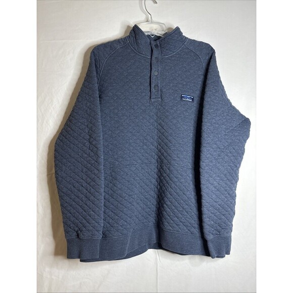 L.L. Bean Men's Quilted Sweatshirt 1/4 Snap Mock neck Navy Heather Blue Size LT - Picture 1 of 16